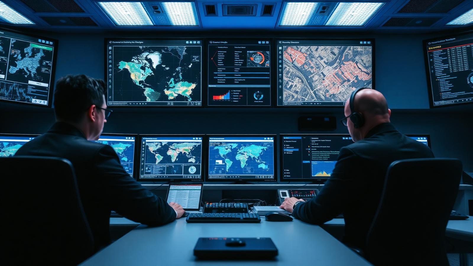 Analysts reviewing case data in an operations room
